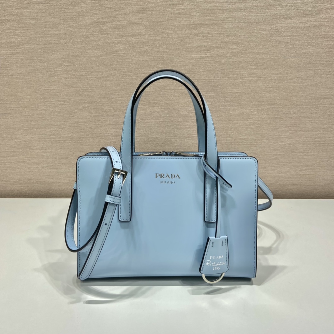 Prada Mini Re Edition 1995 Brushed Leather Handbag Bag Celeste 1BA357